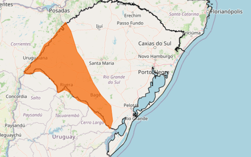 Alerta laranja do Inmet para tempestades atinge regiões do Rio Grande do Sul